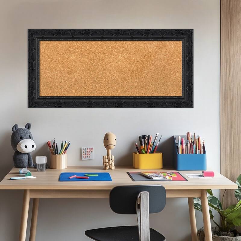 Filigree Gloss Black Framed Cork Board - Bulletin Board, Organization Board, Pin Board
