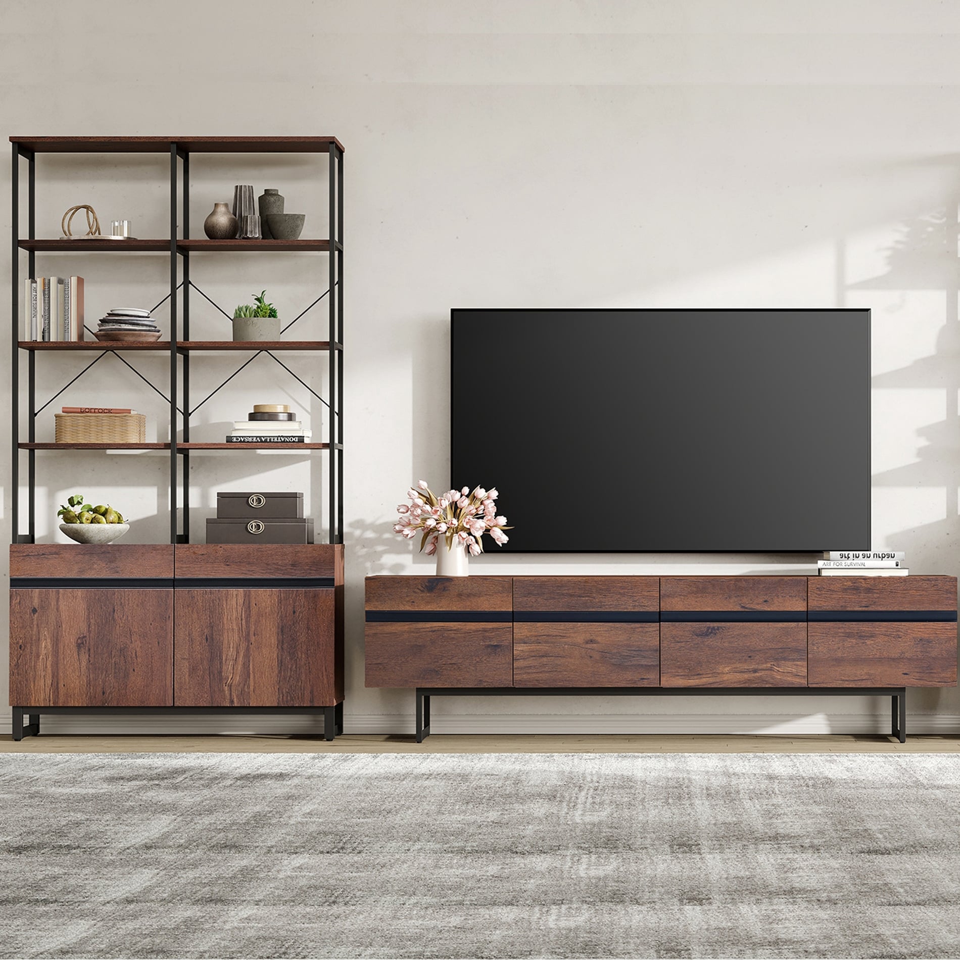 mid century modern tv stand bookcase