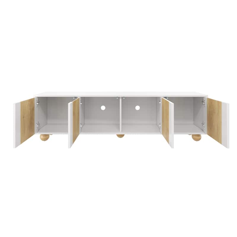 Farmhouse TV Stand for TVs up to 75", Wood Media Console w/ Rebound Device, Elegant Entertainment Center with 5 Solid Wood Legs