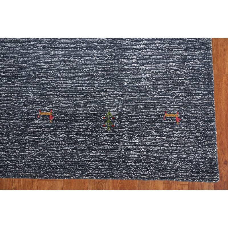 Hand Knotted Oriental 100% Wool Carpet Tribal Animal Pictorial Navy Blue & Blues Gabbeh Area Rug - 7' 7'' X 5' 3''