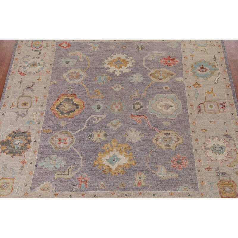 Hand Knotted Oriental 100% Wool Carpet Transitional All-Over Purples Oushak Area Rug - 9' 8'' X 8' 3''