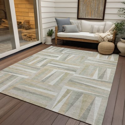 Machine Washable Indoor/ Outdoor Contemporary Mosaic Chantille Rug