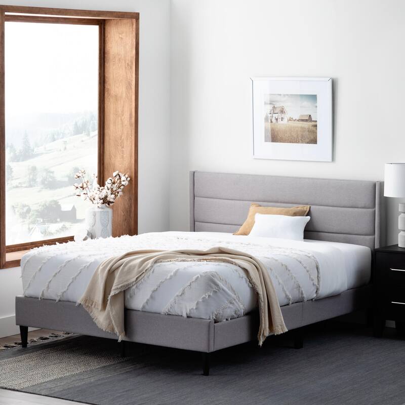Brookside Amelia Upholstered Bed with Horizontal Channels - Stone - Twin XL