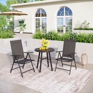 Outdoor 3 Pieces Patio Bistro Set with 2 Reclining Folding Sling Chairs ...