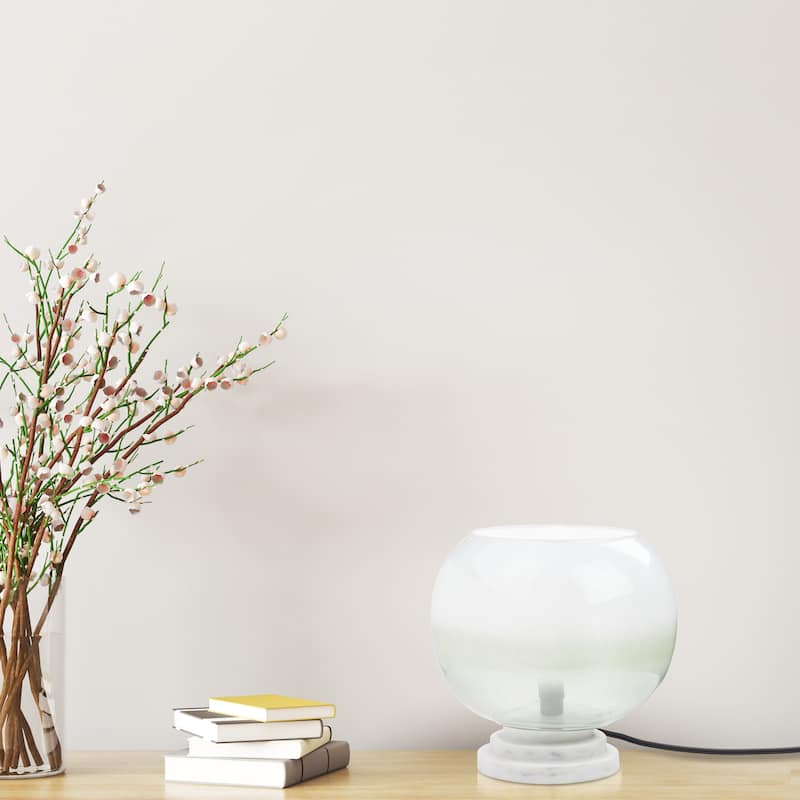 Casey River of Goods White Marble and Blown Glass Globe Shade 13-Inch Accent Lamp - 9.75" x 9.75" x 13'