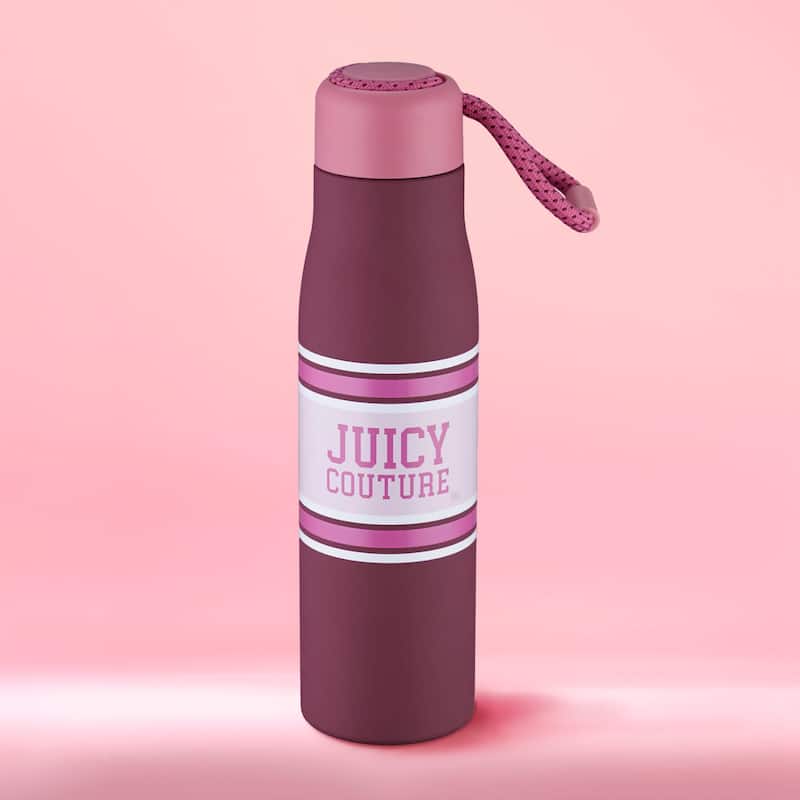Juicy Couture Luxe Loop Hydration Stainless Steel Tumbler With Woven Loop Handle - 17oz - Varsity Logo Burgundy