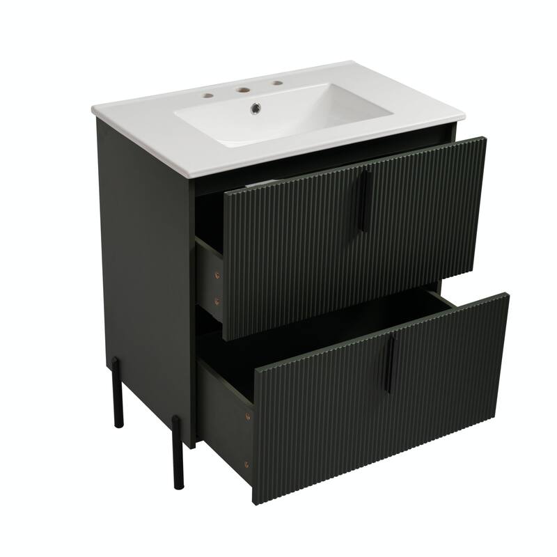 30" Bathroom Vanity with Ceramic Sink - Cabinet with Full-Extension Drawers