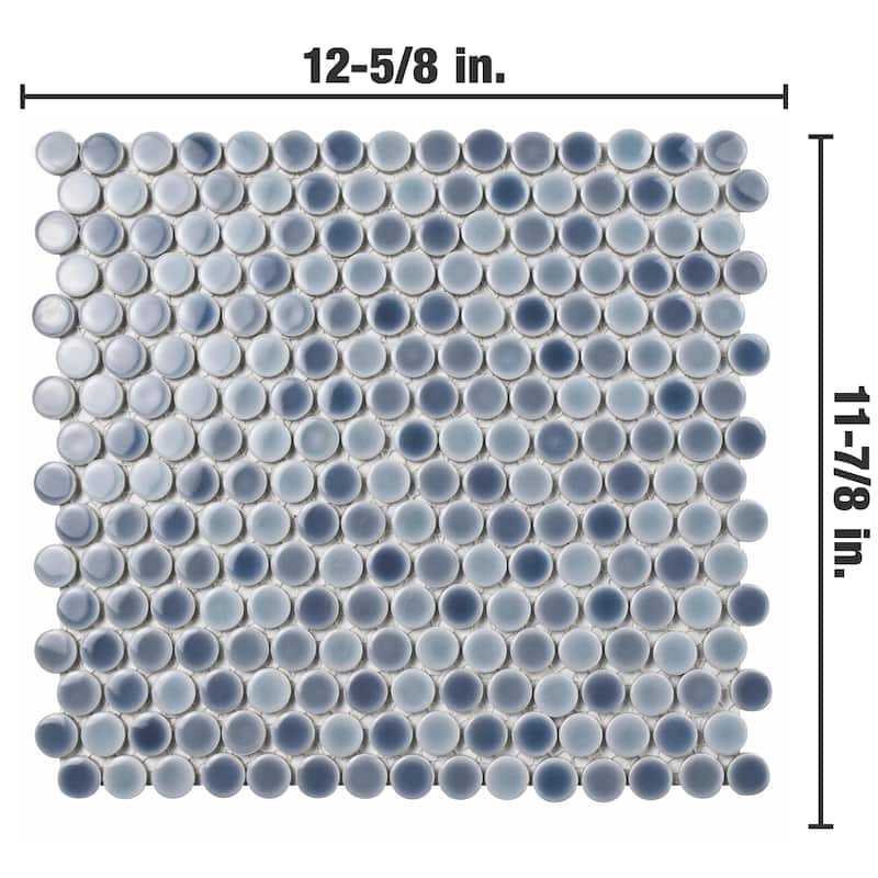 Merola Tile Hudson Penny Round Stillwater 11-7/8" x 12-5/8" Porcelain Mosaic Floor and Wall Tile
