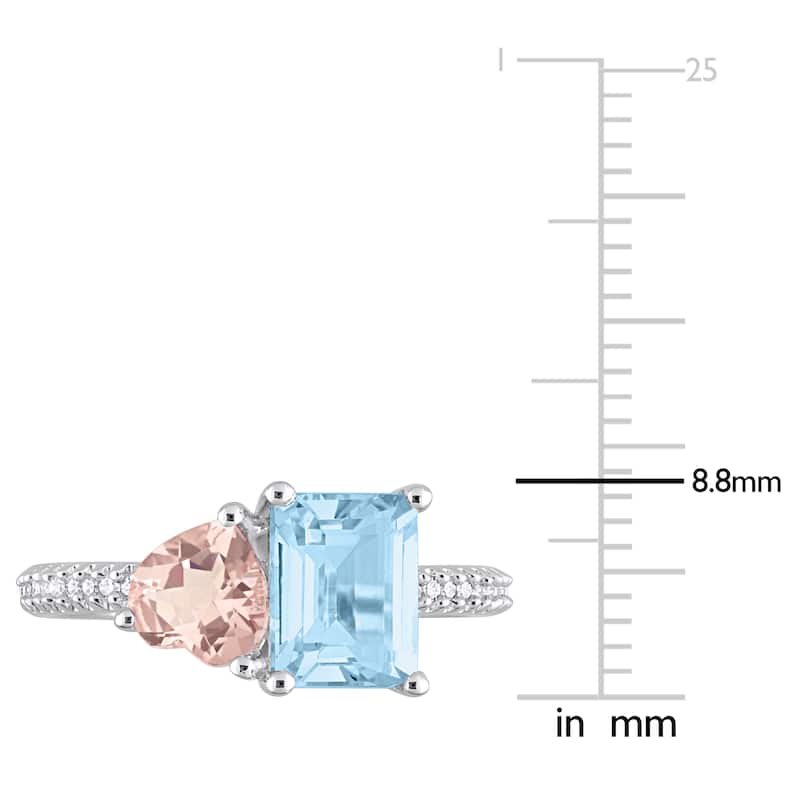 Miadora 2 5/8ct TGW Sky Blue Topaz and Morganite with 1/10ct TW Diamond 2-Stone Toi et Moi Ring in Sterling Silver