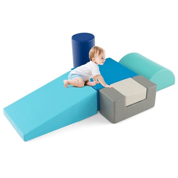 slide 2 of 9, Gymax 6 PCS Kids Climber Play Set Indoor Foam Climb and Crawl Activity - Blue Blue