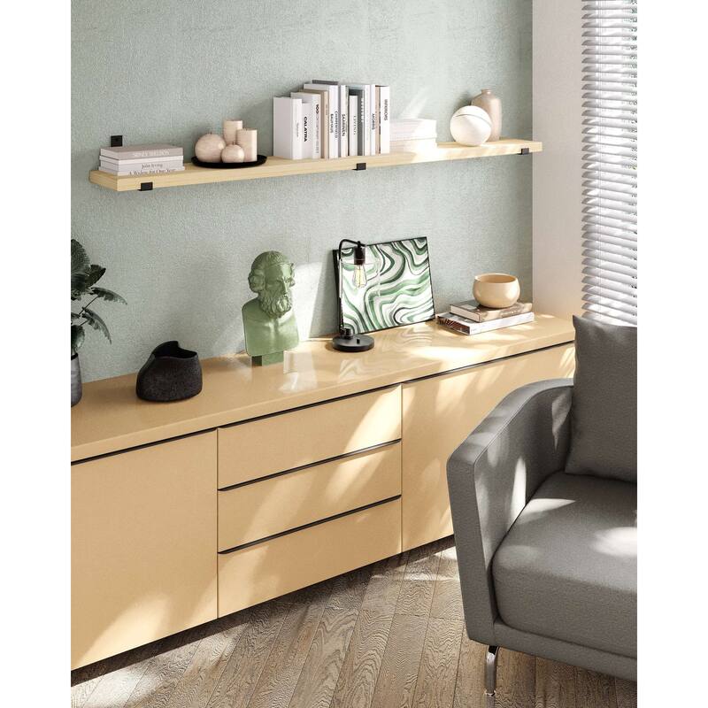 Wallniture Forte Wood Board 72" Long, 9.25'' Deep, 1.5" Thick, Floating Bookshelf for Wall, Hanging Shelf Living Room Decor, 1Pc