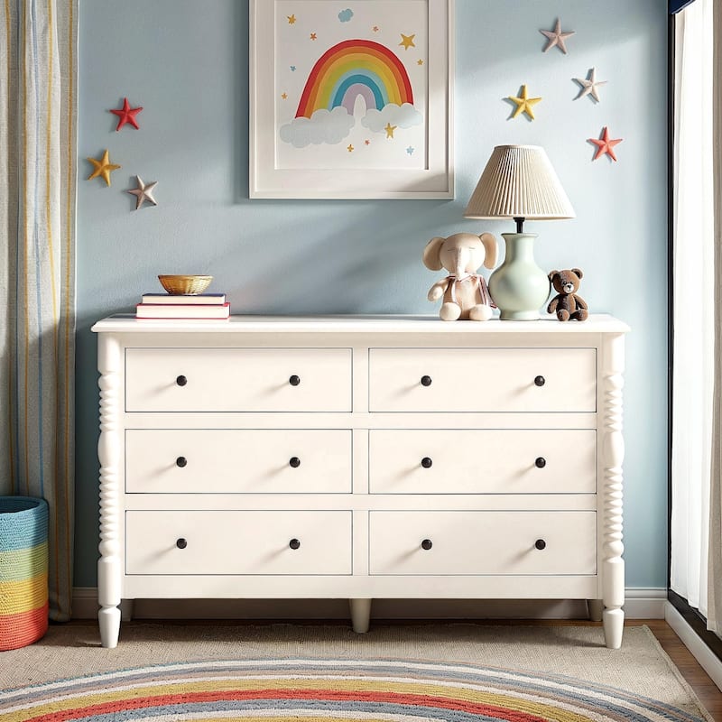 Walker Edison Easy Assembly 6-Drawer Dresser with Wood-Turning Details