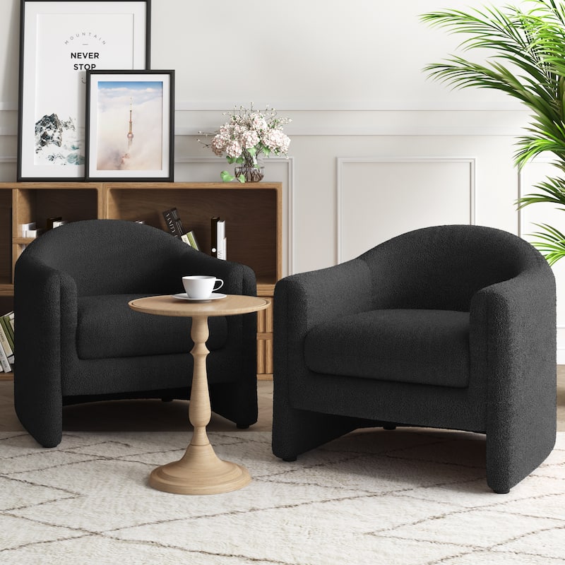 Upholstered Barrel Accent Chair, Low Back Arm Chair(Set of 2) - Boucle - Dark Gray Boucle