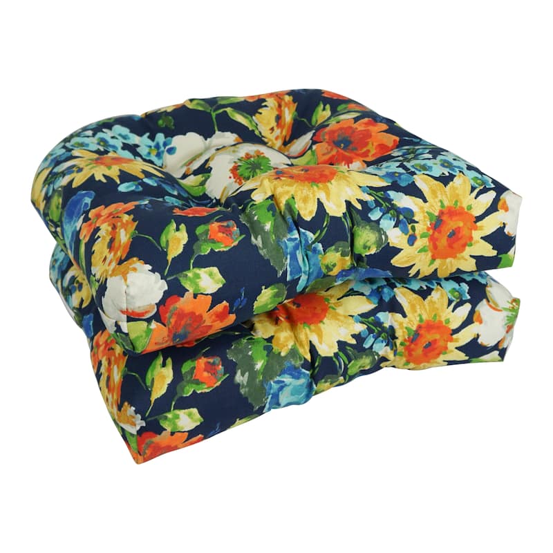 19-inch Rounded Back Indoor/Outdoor Chair Cushions (Set of 2) - 19" x 19" - Alfinia Fresco Caspian