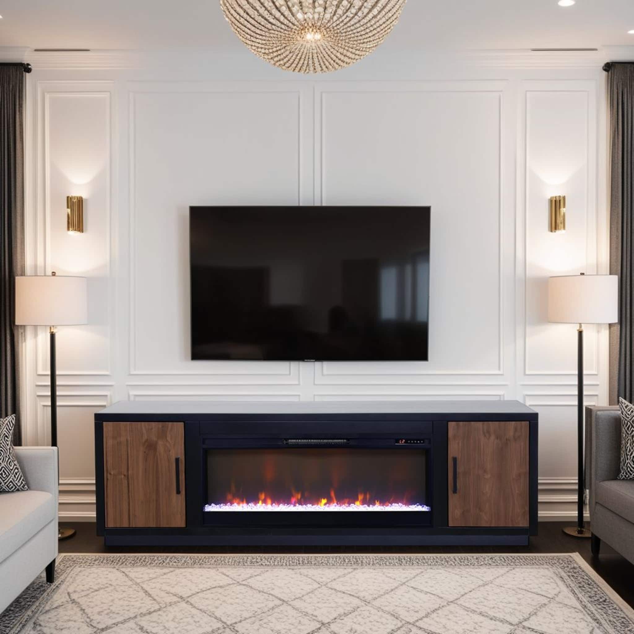 Bridgevine Home Aria 83 inch Fireplace TV Stand for TVs up to 95