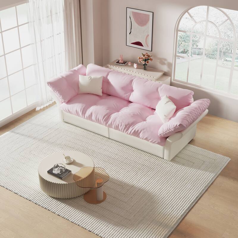 74.8" Queen Sleeper Sofa - 3-in-1 Tufted Velvet Loveseat with Pull-Out Bed & 2 Pillows, Multi-Functional