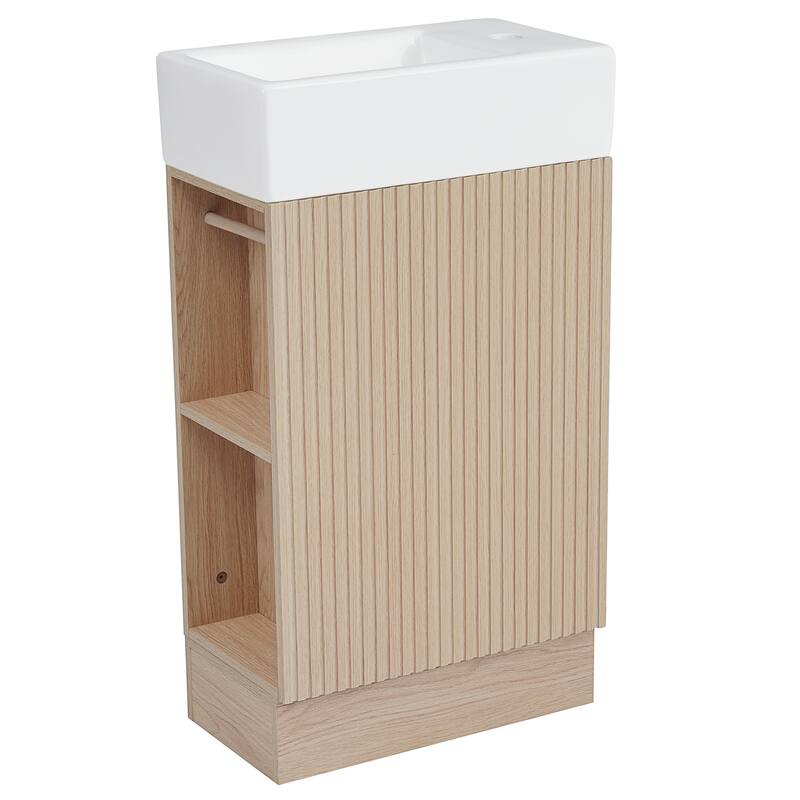 Roomfitters 18.6" Bathroom Vanity with Sink Cabinet with Two-Tier Shelf Left or Right Setup Slim Fit Design