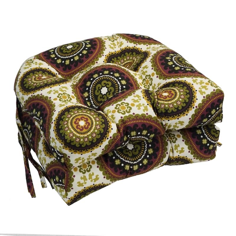 16-inch Rounded Back Tufted Indoor/ Outdoor Chair Cushions (Set of 2) - Set of 6 - Earthly Delight