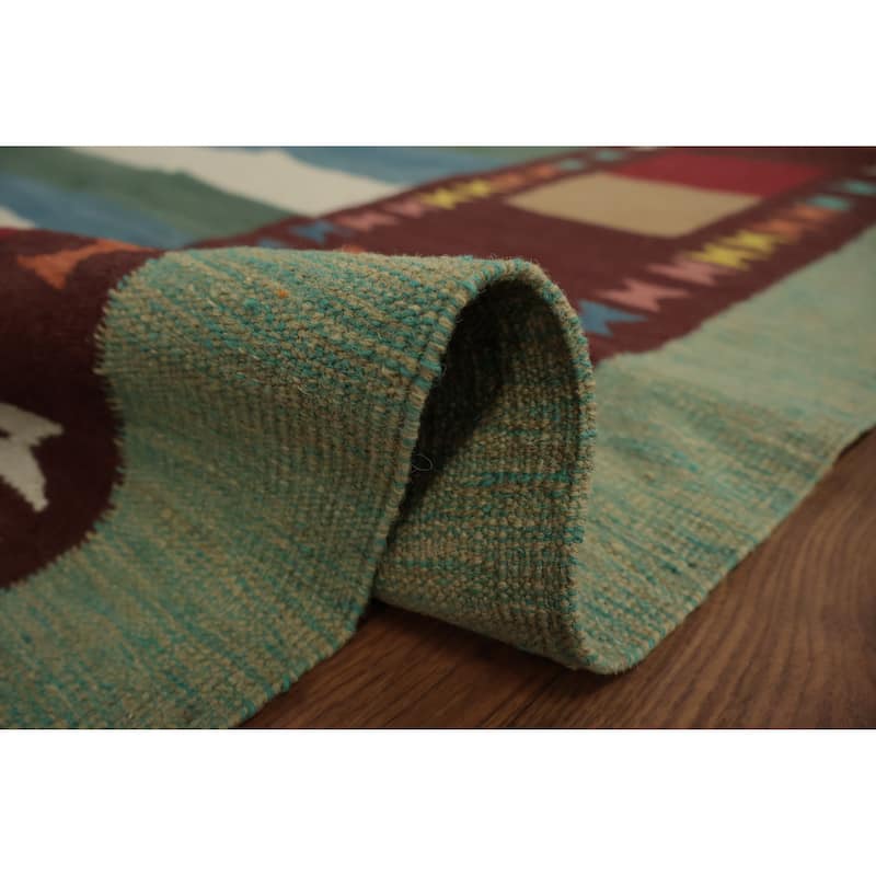 Hand Woven Oriental 100% Wool Carpet Southwestern Tribal Multi-Colored Kilim Area Rug - 9' 8'' X 8' 2''