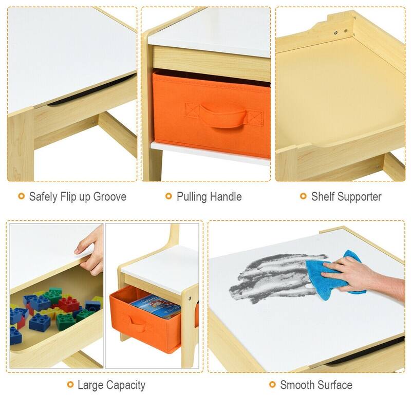 Kids Table and Chairs Set with Storage, Blackboard, and Whiteboard for Creative Drawing and Play