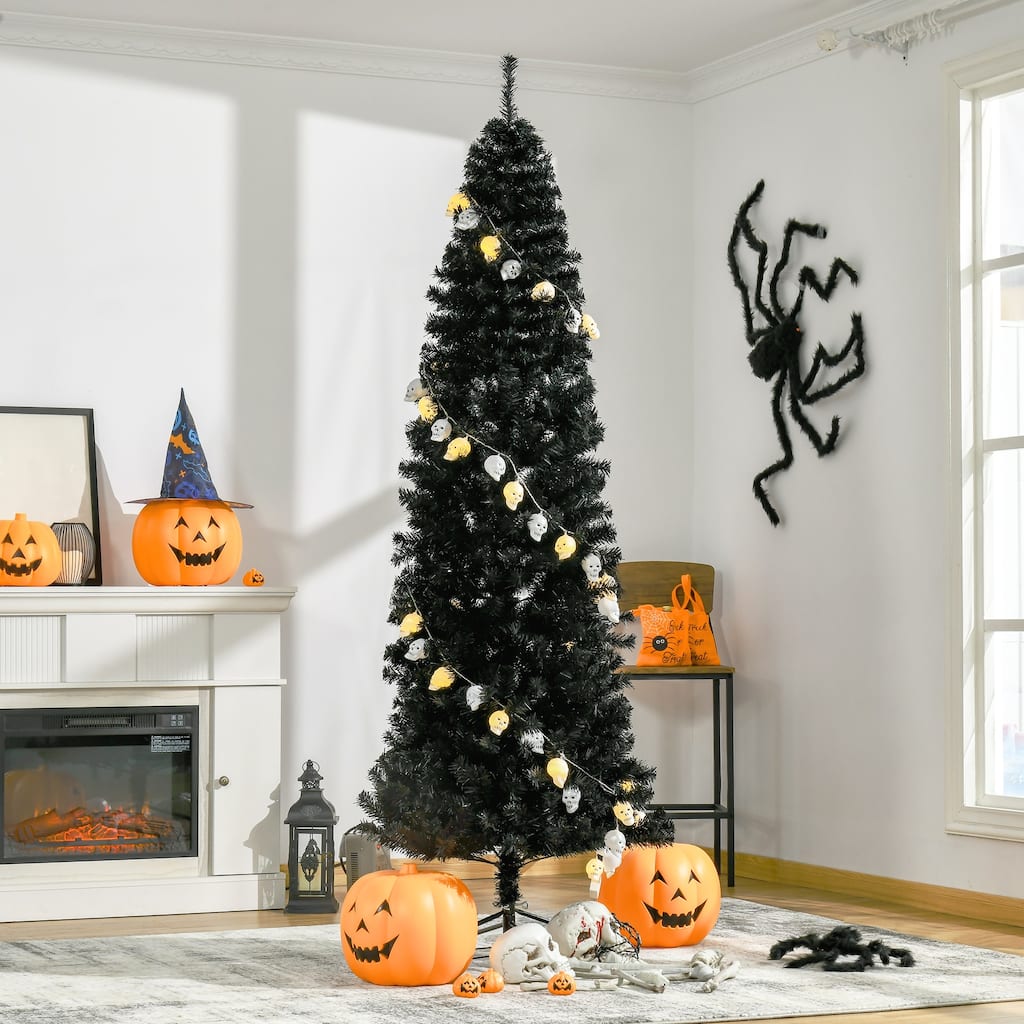 Realistic 7 ft Black Artificial Christmas Tree with 818 Tips and Pencil Shape for Small Rooms - 29.5" Dia. x 82.7" H