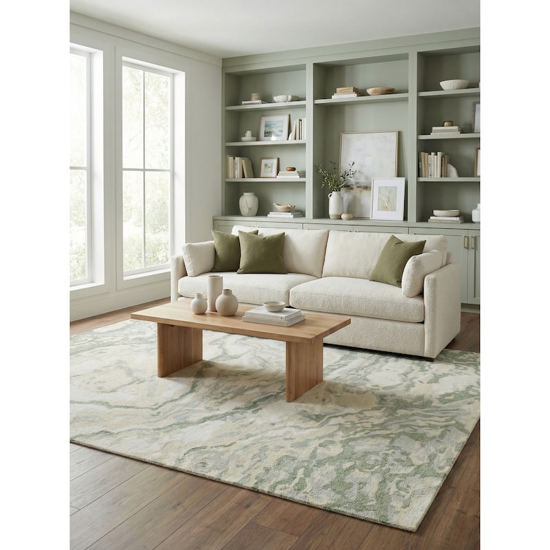 Cortero Handmade Hand Tufted New Zealand Wool Green/Ivory Area Rug.