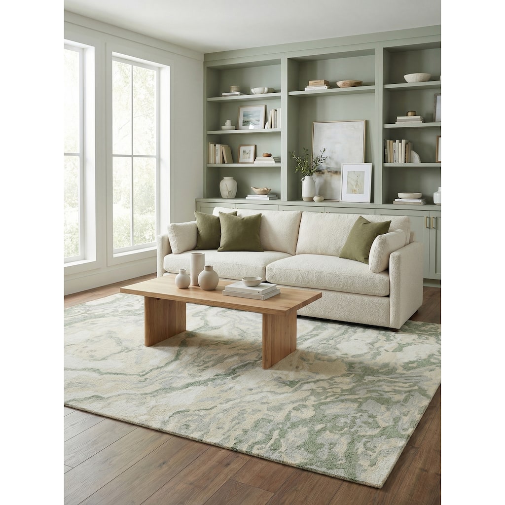 Cortero Handmade Hand Tufted New Zealand Wool Green/Ivory Area Rug.