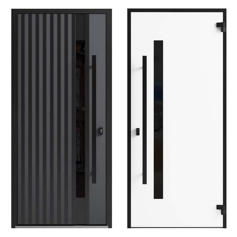 Front Exterior Prehung Steel Door Ronex 0144 Grey Entry Metal Painted W36xH80 Left hand Inswing
