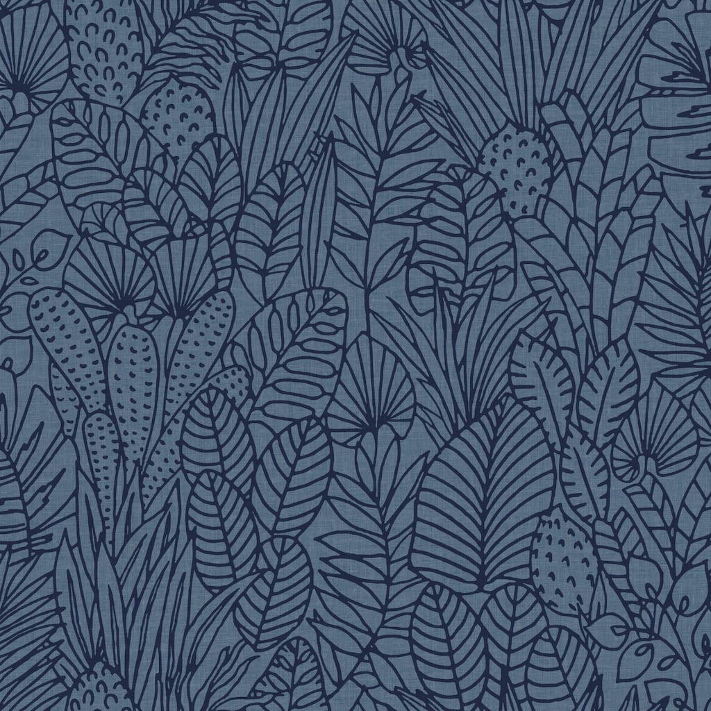RoomMates Blue & Navy Tropical Leaves Sketch Peel and Stick Wallpaper