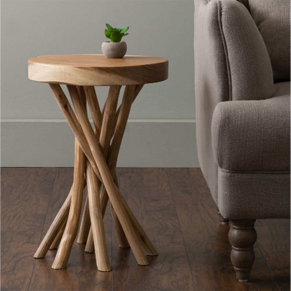 The Branch - Round Clear Glass Table with Wood Legs
