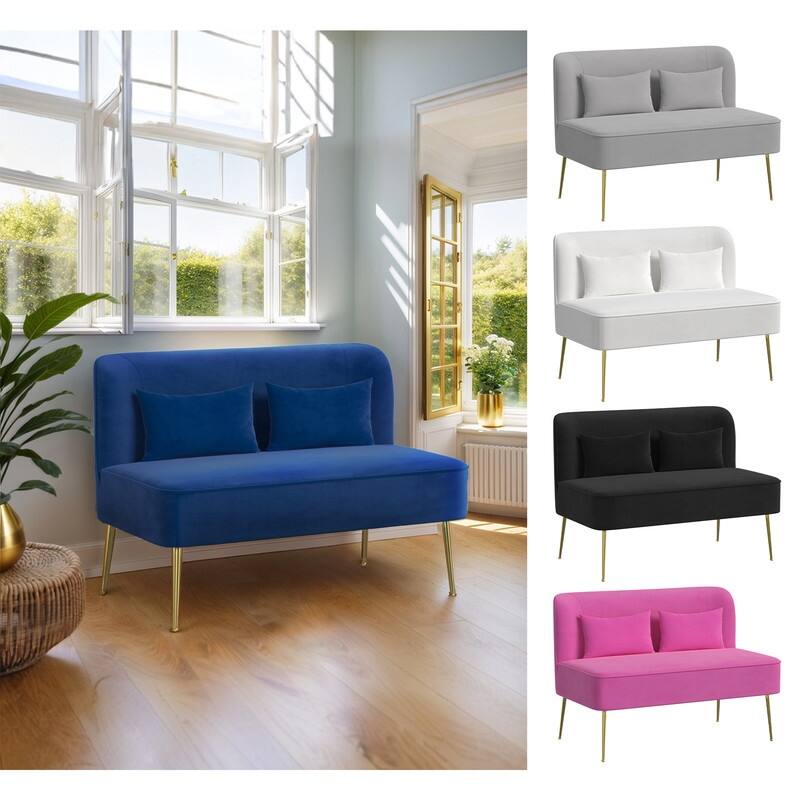 Velvet Upholstered Metal Legs Loveseat