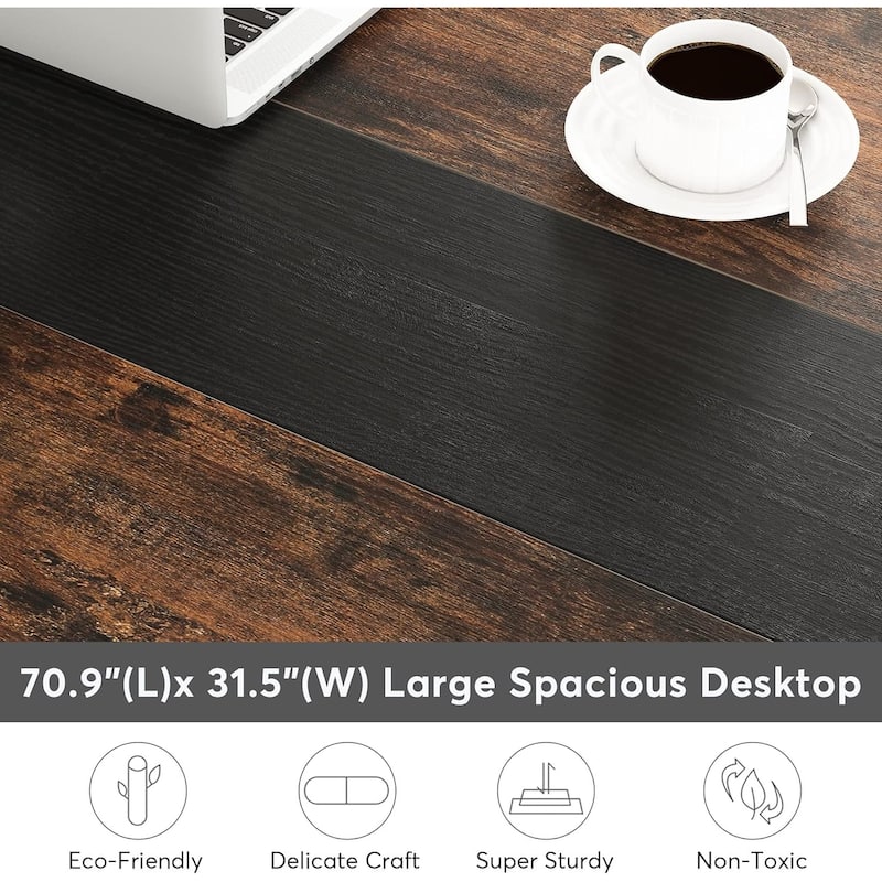 Brown-Black Steel Frame Office Desk Large Sturdy Adjustable Legs 900 lb
