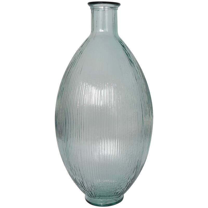 Clear Recycled Glass Handmade Ribbed Spanish Bottle Decorative Vase