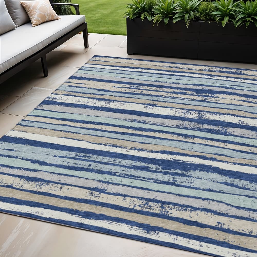 HomeRoots Striped Transitional Rectangle Outdoor Rug