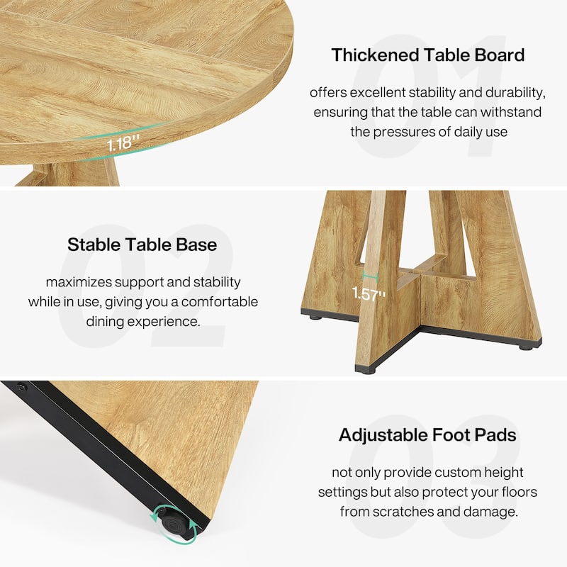 47" Round Dining Table for 4, Farmhouse Kitchen Table Small Dinner Table Wood Kitchen Table for Dining Room Living Room