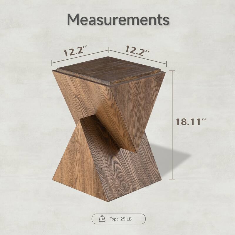 COZAYH Geometric Wood Grain End Table with Structural Design, Farmhouse Side Table with Sculptural Pedestal Base