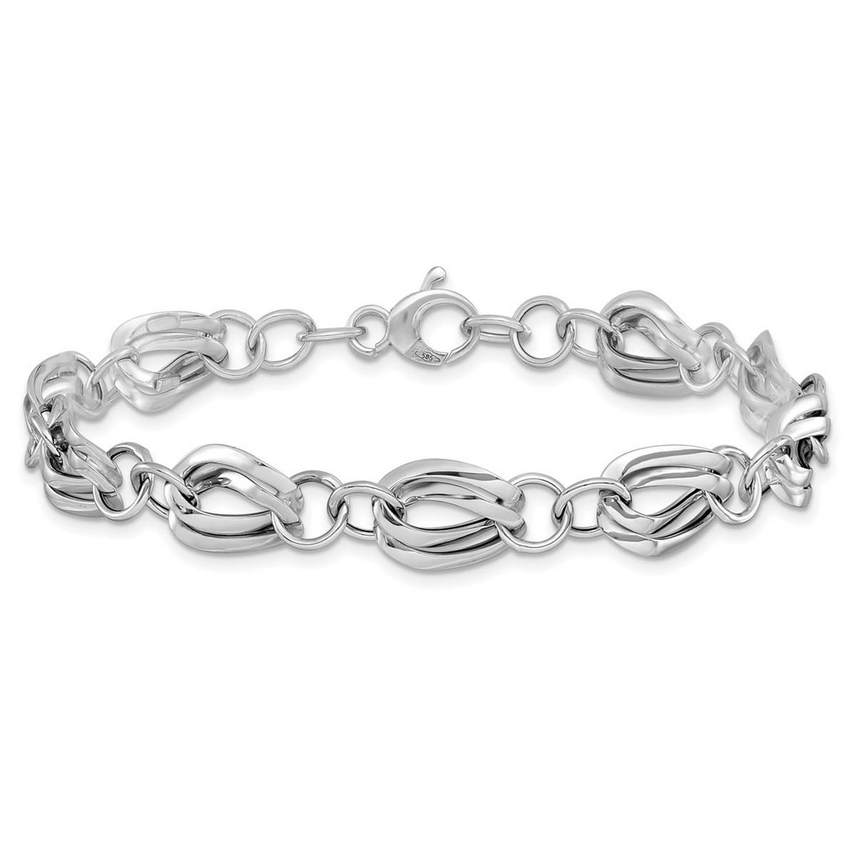 Curata 14k White Gold 8" 9.25mm Polished Fancy Link Bracelet