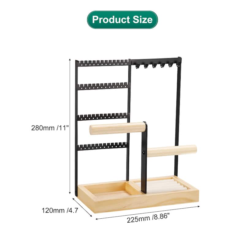 Jewelry Stand Holder, 4 Tier Metal Necklace Display Organizer Tower - Black - Black