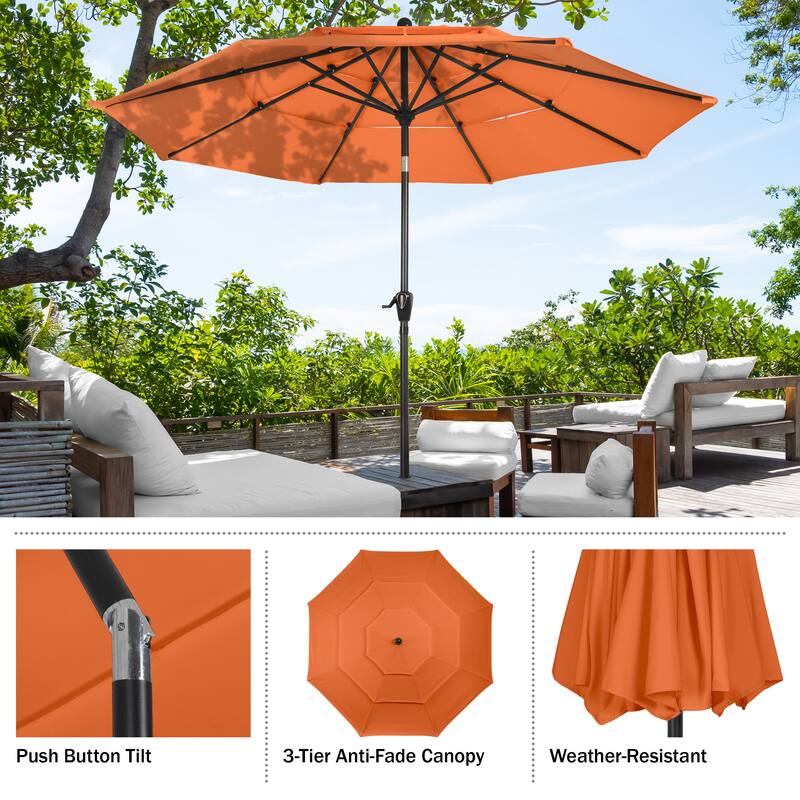 10 ft Patio Umbrella, 3-Tiered Sunshade with Push Button Tilt and Easy-Open Crank, Outdoor Umbrella for Deck, Yard
