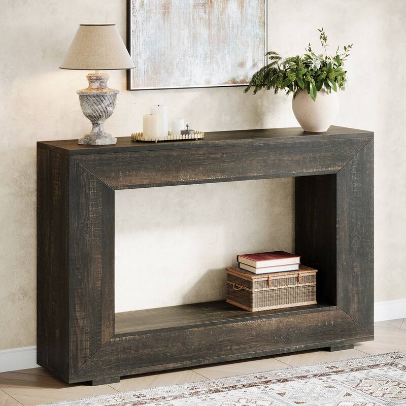 47 Inches Rustic Sofa Console Table with Storage Shelf for Entryway - Black