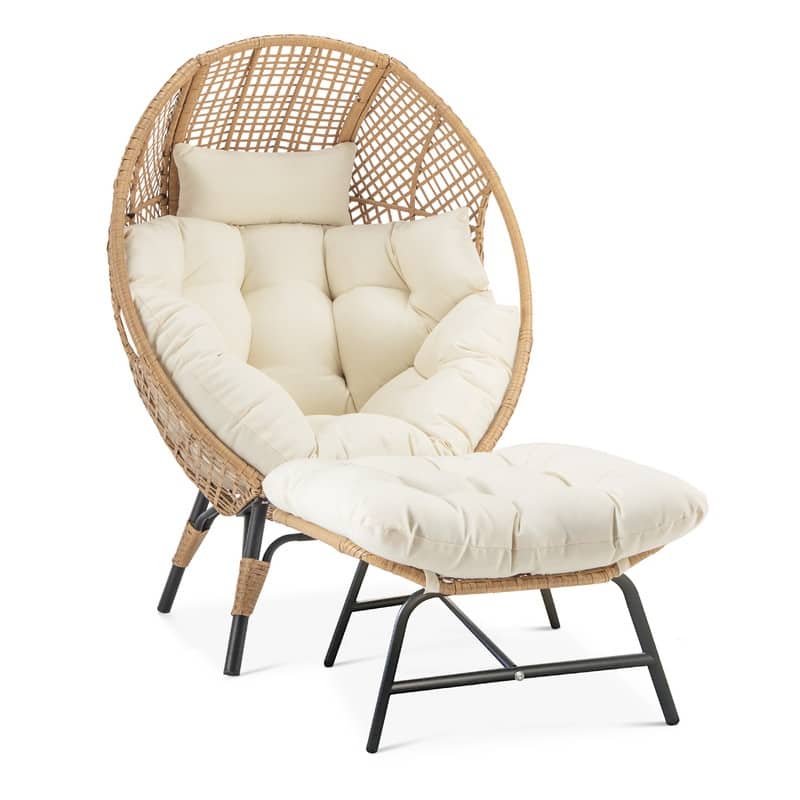 FINCATI Oversized Wicker Egg Chair with Ottoman Indoor Outdoor Accent Chair