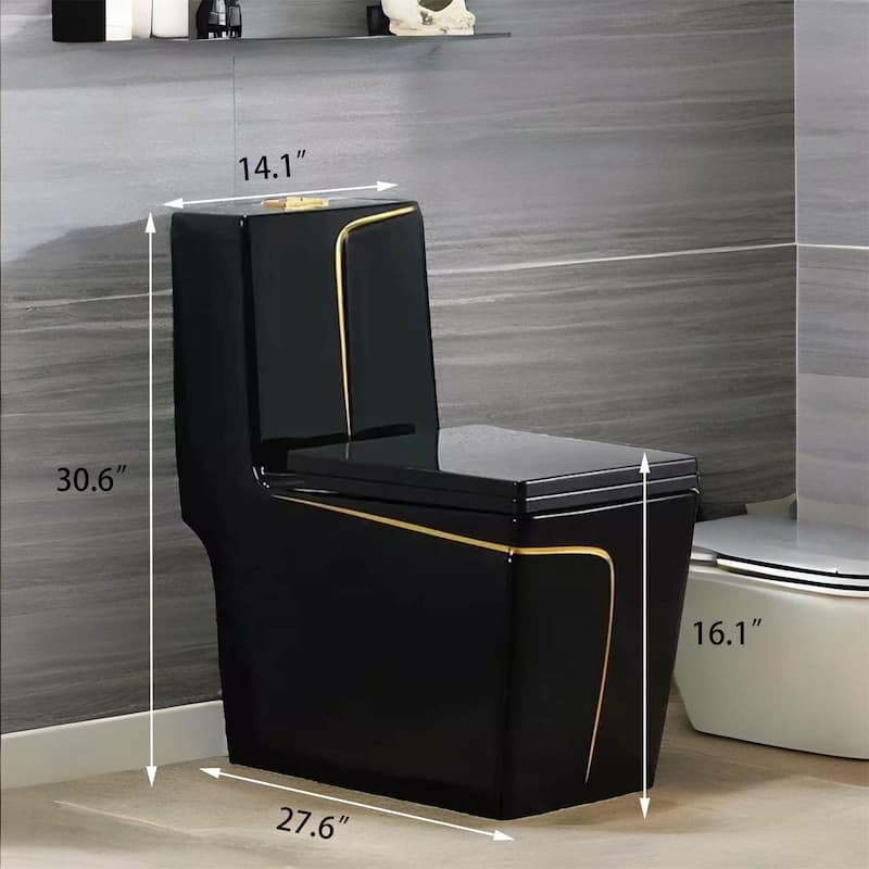 Black Ceramic One Piece Toilet with Seat