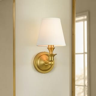 Rennnsan 1-Light Farmhouse Black/Gold Iron Wall Sconce with White Fabric Shade