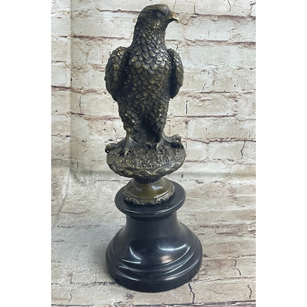 Original Milo Hawk American Eagle Bronze Marble Base Sculpture Bird Figurine Art