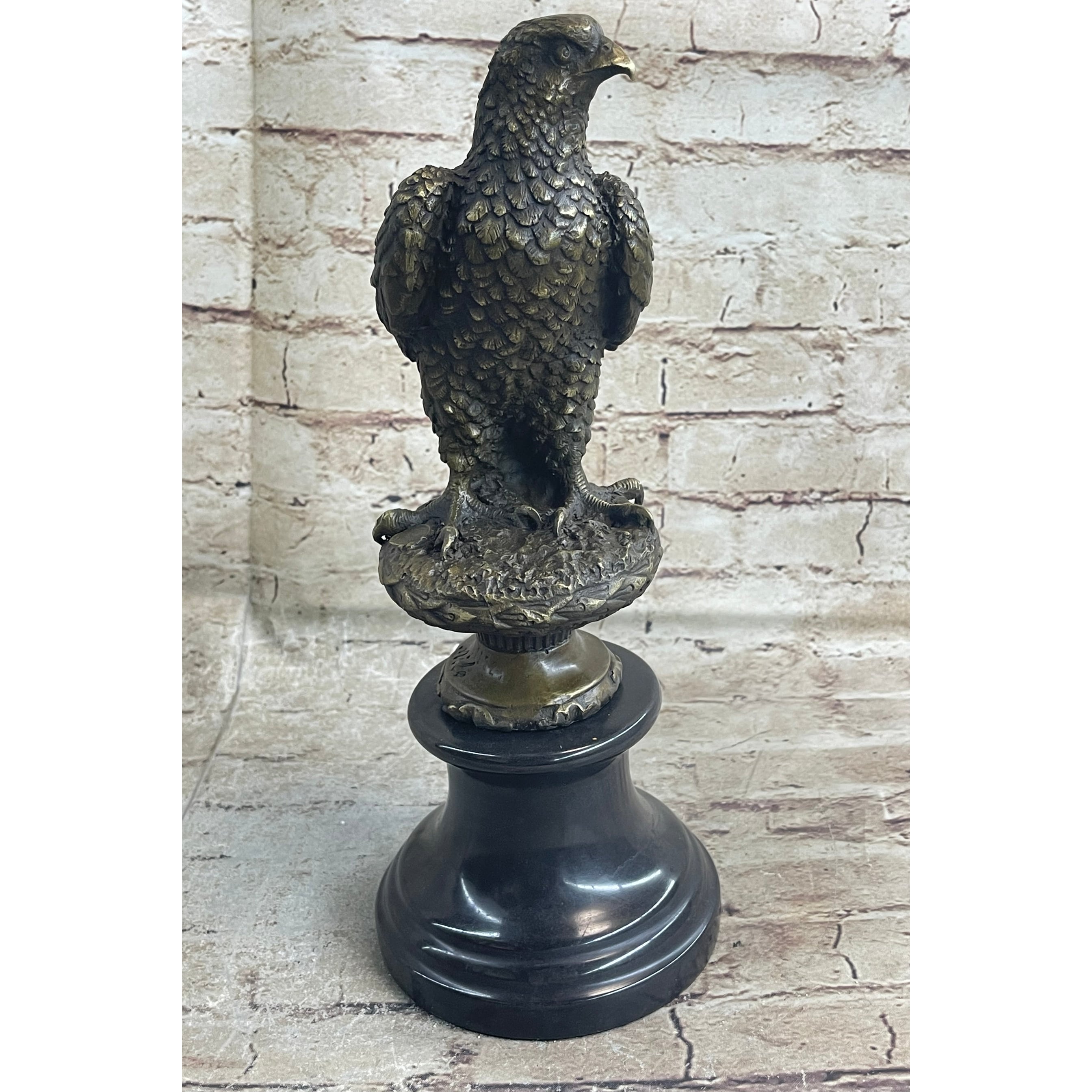 Original Milo Hawk American Eagle Bronze Marble Base Sculpture Bird Figurine Art