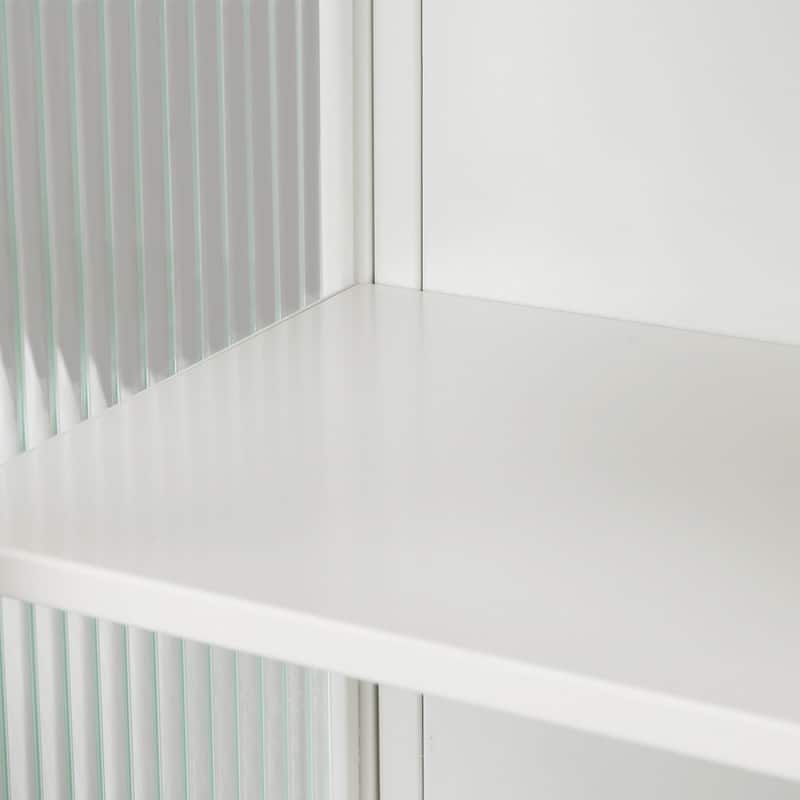 23.62" Modern Fluted Glass Wall Cabinet with Two Doors, Open Shelf & Towel Rack