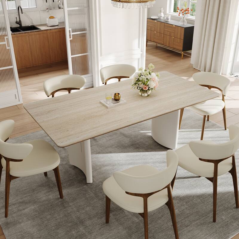 63" Modern Retangular Dining Table For 4-6,beige Sintered Stone Table Top, Cream Kitchen Table For Dining Room