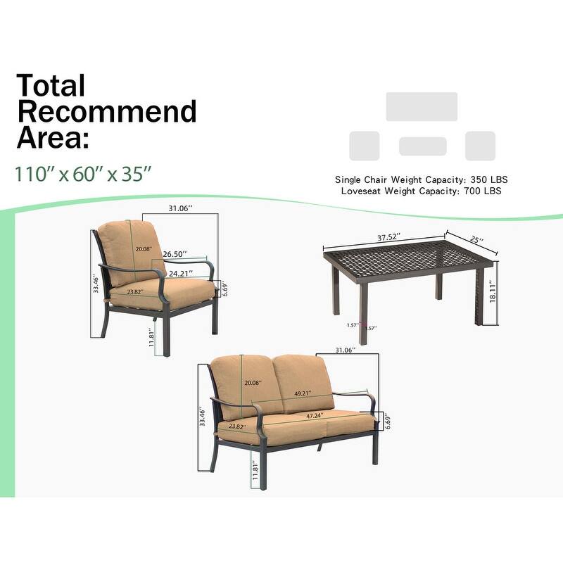 Domi 4-Piece Patio Conversation Set with Cushions, All-Weather Steel Frame Outdoor Furniture
