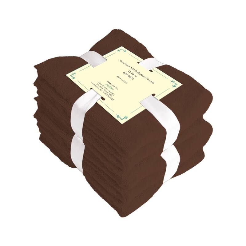 Cotton Washcloths - Pack of 12-600 GSM Soft & Absorbent, Quick-Drying, for Beach Houses, Hotels, and Rental Properties