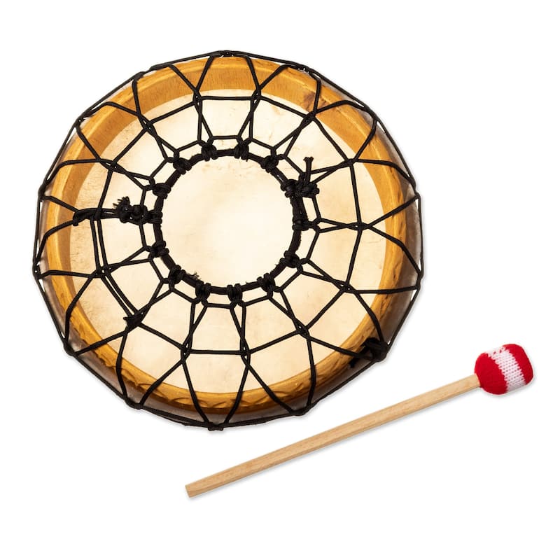Novica Handmade Sacred Sound Leather And Wood Drum